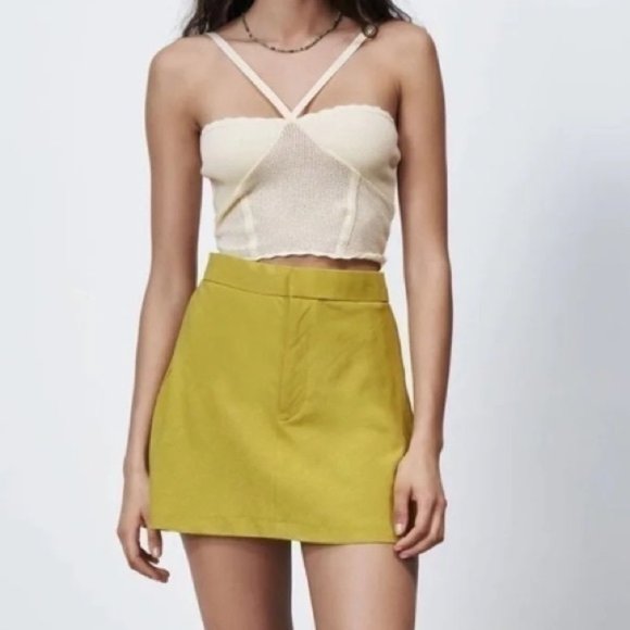 Zara Linen Chartreuse Women's  Mini Skirt Size XS - Picture 2 of 15